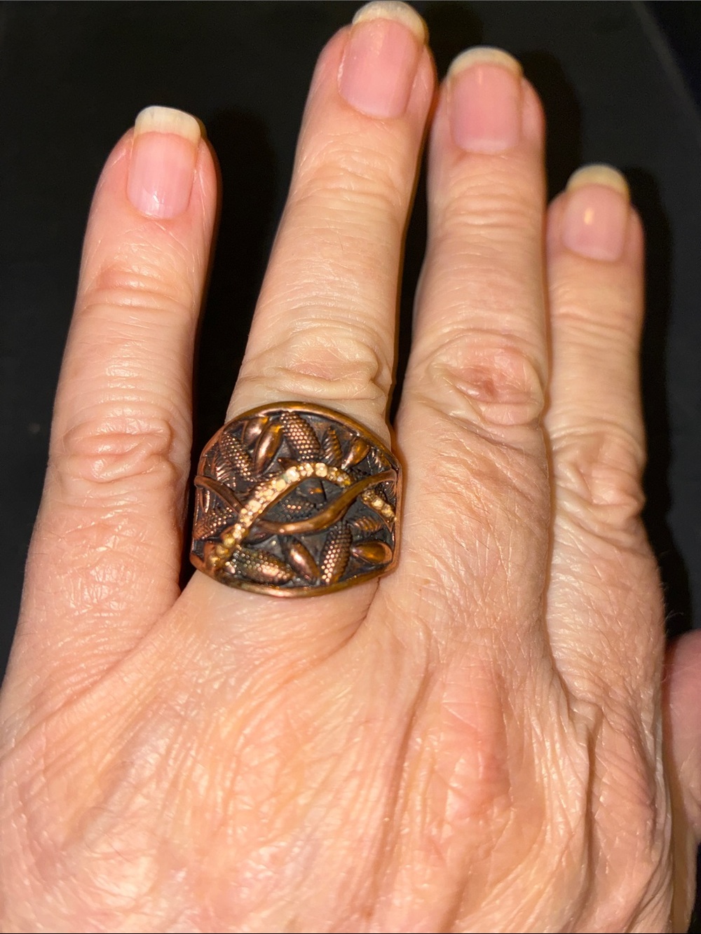 Copper-Tone Leaf Band Stretch Ring